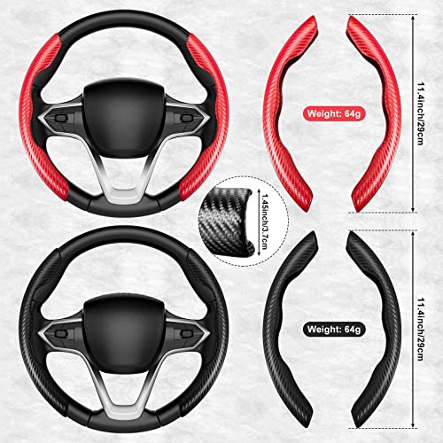 Juego de 2 fundas de fibra de carbono para volante, para mujeres y hombres, accesorios seguros y antideslizantes, funda para volante de auto, ajuste universal para la mayoría de protectores de volante (negro y rojo).