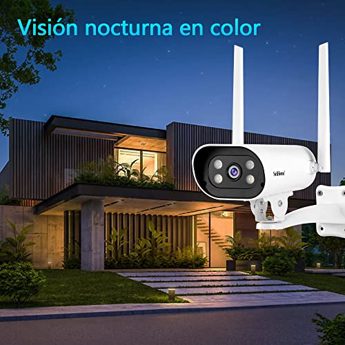 Cámara de Seguridad Exteriores 5MP Camara Bala de Vigilancia WiFi Inalambrica, Impermeable IP66, Visión Nocturna A Color, Audio Bidireccional, Detección de Movimiento, Alarma Instantánea, Monitoreo Casa Inteligente Control Remoto en Android/iOS, Admite Ta