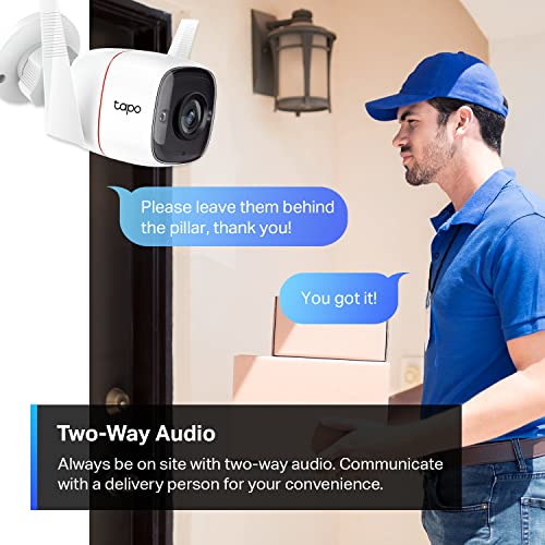 TP-LINK Tapo C310, cámara de seguridad Wi-Fi para exteriores, definición de 3MP, alarma de luz y sonido, visión nocturna, funciona con Alexa