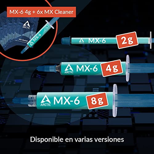 ARCTIC MX-6 (4 g) - Pasta térmica de máximo Rendimiento para CPU, Consolas, Tarjetas gráficas, portátiles, Muy Alta conductividad térmica, Larga Durabilidad, no Conductor, no Capacitivo