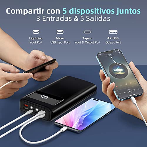 Banco de energía de 50000 mAh, 22.5 W PD USB-C cargador portátil de carga  rápida con 4 salidas y 3 entradas, linterna, pantalla LED, batería externa  de gran capacidad para iPhone, Samsung, iPad, etc : Celulares y Accesorios  