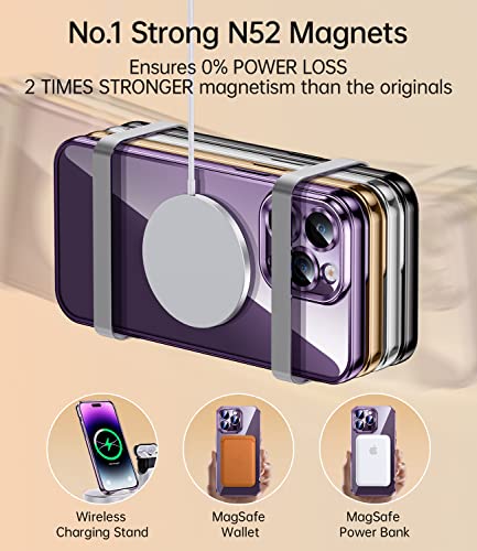 JUESHITUO Funda magnética Transparente para iPhone 14 Pro MAX con protección Completa de cámara [imanes N52 Fuertes n.º 1] Funda para teléfono niñas (6.7 Pulgadas), Color Morado Oscuro