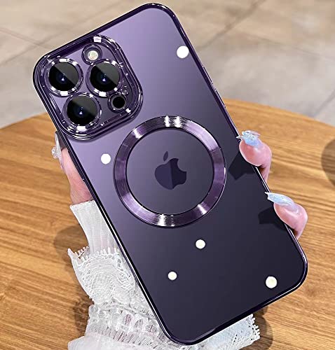 JUESHITUO Funda magnética Transparente para iPhone 14 Pro MAX con protección Completa de cámara [imanes N52 Fuertes n.º 1] Funda para teléfono niñas (6.7 Pulgadas), Color Morado Oscuro