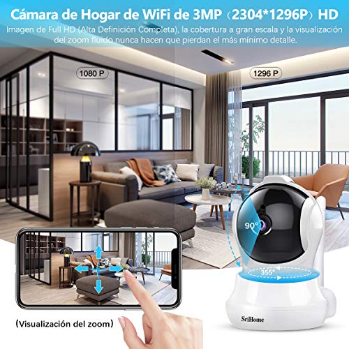 Camaras de Seguridad 3MP Wifi Inalambricas Rotating IP Cámaras Tipo Domo, ARKARTECH 3MP(2304×1296P) Sistema de Camaras de Vigilancia 360 Grados Monitor para Bebé, 32 pies de Visión Nocturna por Infrarrojos, Audio Bidireccional, Detección de Movimiento,Ras