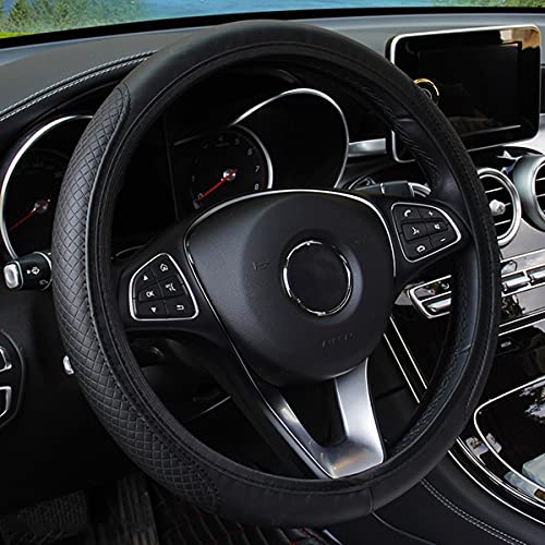 Funda de piel para volante de coche, elástica, transpirable, antideslizante, universal, de 38 cm, unisex (negro1)