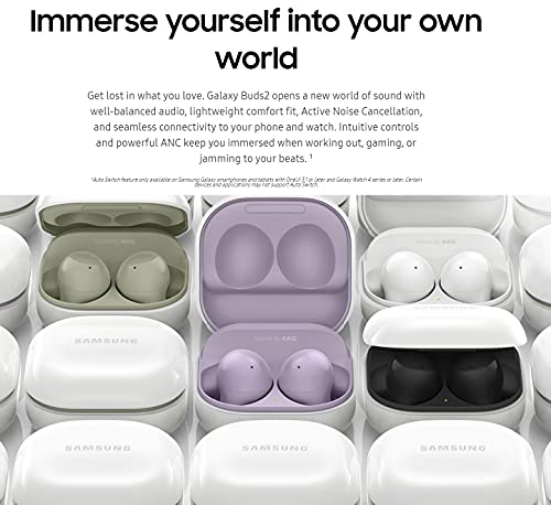 SAMSUNG Auriculares inalámbricos Galaxy Buds2 con cancelación de Ruido, Sonido Ambiental, Bluetooth, Ligero, Ajuste cómodo, Control táctil, versión Internacional (Grafito)
