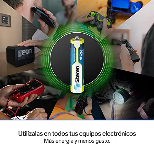 STEREN Bat-NM-AAA Paquete de 4 Pilas Recargables AAA composición química de NiMH con Capacidad de 600 mAh a 1,2 Volts de Corriente Continua