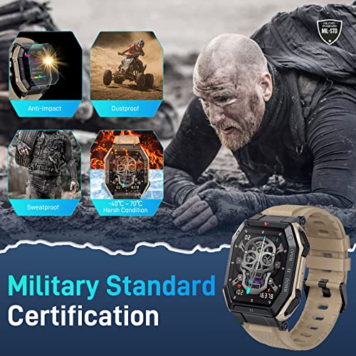Bassizo Reloj Inteligente para Hombre (contestar/Hacer Llamadas), Reloj Deportivo táctico Militar, Reloj Inteligente con Monitor de frecuencia cardíaca, presión Arterial,