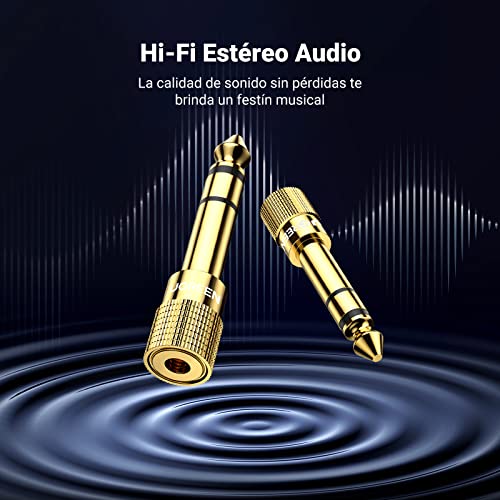 UGREEN Adaptador Jack 3.5 a 6.35, Convertidor de Audio Estéreo de Jack 3,5mm Hembra a Jack 6,35mm Macho, Compatible con Guitarra, Altavoces, Amplicador Estéreo, Mezclador de Audio, 2Pack