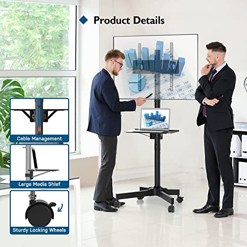 BONTEC Soporte TV Ruedas para TV de 23 a 60 Pulgadas de Plasma/LCD/LED/OLED, Soporte TV Pie con Estante para Portátil, Soporte TV Móvil con Altura Ajustable de hasta 25 kg, Máx VESA 400x400 mm