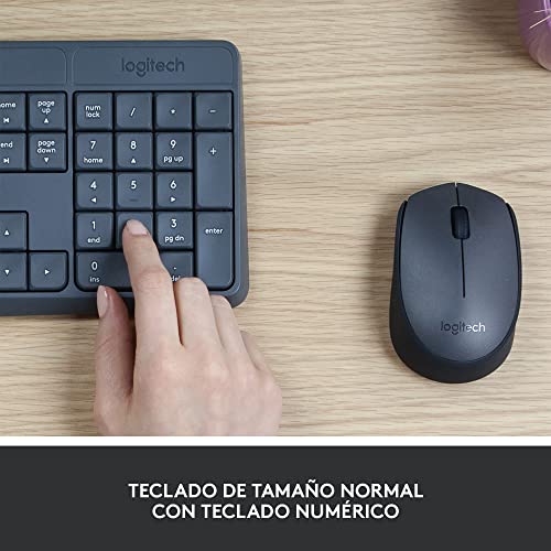 Logitech MK235 Combo Teclado y Mouse Inalámbricos para Windows, Conexión 2.4 GHz con Receptor USB Unifying, 15 Teclas F, Batería Larga Duración, Compatible con PC, Laptop - Negro