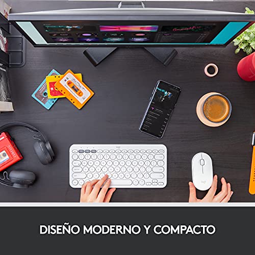 Logitech M350 Pebble, Mouse inalámbrico con Bluetooth o receptor USB de 2,4 GHz, Silencioso y Minimalista, con clic silencioso para Laptop, iPad, PC y Mac - Blanco