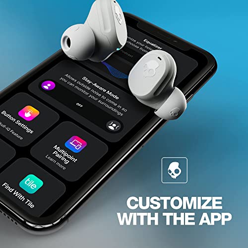 SKULLCANDY Mod Auriculares intrauditivos inalámbricos Bluetooth/compatibilidad iPhone y Android / 34 Horas de Audio/Ideal para Gimnasio y música/clasificación IP55 / micrófono Integrado - Gris