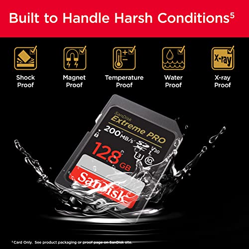 SanDisk Tarjeta de Memoria Extreme Pro SDXC UHS-I de 128 GB, C10, U3, V30, 4K UHD, Tarjeta SD - SDSDXXD-128G-GN4IN