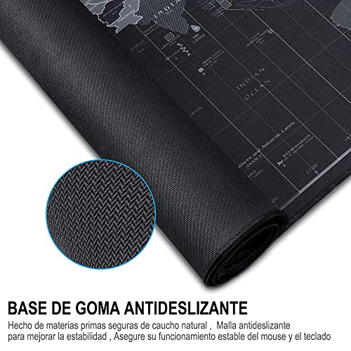 Alfombrilla para Ratón XXL Profesional (800 x 300 x 3 mm). Easytao Mousepad de Escritorio Grande, Impermeable y Antideslizante, para Gamer, Empleado, Ordenador, PC, Laptop y Más Equipos o Multitudes (Mapa)