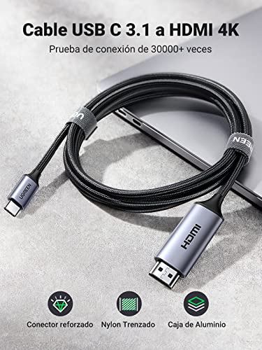 UGREEN Cable USB C 3.1 a HDMI 4K, Cable Thunderbolt 3, Adaptador Tipo C a HDMI, Compatible con iMac, MacBook, Galaxy S21/S23 Ultra/S23+/S23 Note 9/8 S8, Huawei P40/P30 Pro Mate 20/Mate 10 PS5 2M