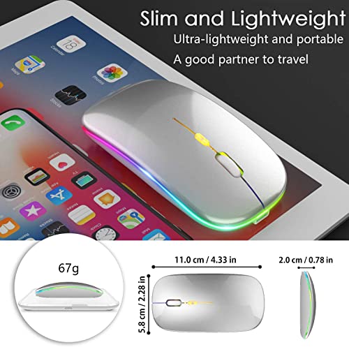 Mouse Bluetooth Inalámbrico - LED Ratón Bluetooth (BT5.2/BT3.0/2.4G USB) Ratón Recargable Silencioso Click - Ratón Inalámbrico para Computadora Portátil PC Mac iPad Android Windows