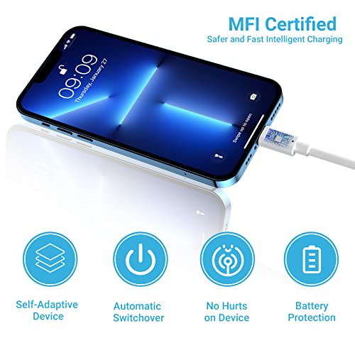 Quntis Cable Lightning iPhone, MFi Certificado 3 Piezas 2m, Compatible con iPhone 14 13 12 11 XS MAX XR X 8 7 6s Plus, iPad Mini/Air, iPod, Airpods - Blanco