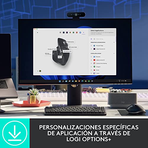 Logitech MX Master 3S - Mouse Inalámbrico de Desempeño, Scrolling Ultra-rápido, 8K dpi, Seguimiento sobre Vidrio, Clics Silenciosos, USB-C, Bluetooth, Windows, Linux, Chrome - Grafito