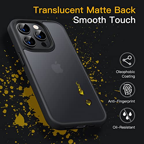 JETech Funda Mate para iPhone 14 Pro 6,1 Pulgadas, Protección contra Caídas Grado Militar Antigolpes, Carcasa Trasera Translúcida Esmerilada, Antihuellas (Negro)