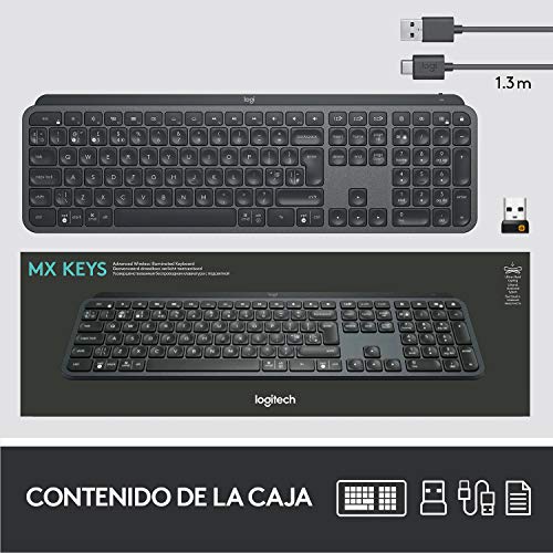 Logitech MX Keys Teclado Inalámbrico Minimalista Iluminado, Compacto