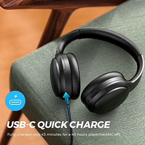 SoundPEATS A6 Audifonos Inalámbricos Diadema Plegables Bluetooth5.0, Auriculares Over Ear Cancelación Activa de Ruido, Altavoz Dinámico de 40mm, Manos Libre Bajos Potentes, Total 38 Horas