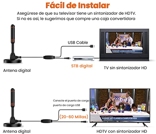 GENERICO Antena Tv Digital Interior HD Amplificada Por USB