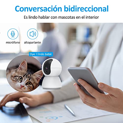 EASYTAO TV-628 Cámara de Seguridad Interior, 3MP Cámara Alexa WiFi, iCSee App, Audio Bidireccional, Control Remoto, Detección de Movimiento, Visión Nocturna,Compatible con Alexa