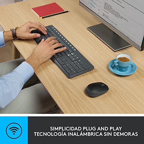 Logitech MK235 Combo Teclado y Mouse Inalámbricos para Windows, Conexión 2.4 GHz con Receptor USB Unifying, 15 Teclas F, Batería Larga Duración, Compatible con PC, Laptop - Negro