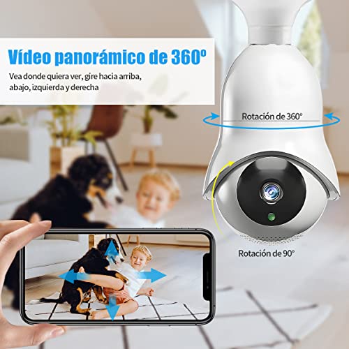 Cámara de Bombilla E27 1080p 360 Grados Panorámica WiFi casa Inteligente  Vigilancia CAM con Detección de