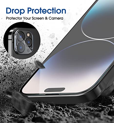 amFilm [2+2 Piezas] OneTouch para iPhone 14 Pro MAX 6.7", Protector de Pantalla de Vidrio con Protector de Lente de cámara. Más fácil de Instalar, sin Burbujas