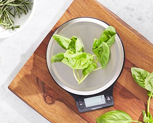 Amazon Basics - Báscula digital de acero inoxidable para cocina con pantalla LCD, pilas incluidas