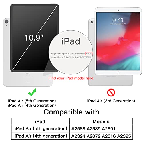 JETech Funda para iPad Air 5/4 (10,9-Pulgadas, 2022/2020, 5.ª/4.ª Generación) con Pencil Poseedor, Clara Transparente Carcasa Trasera Delgada Soporte Antigolpes Cover Tableta (Negro)