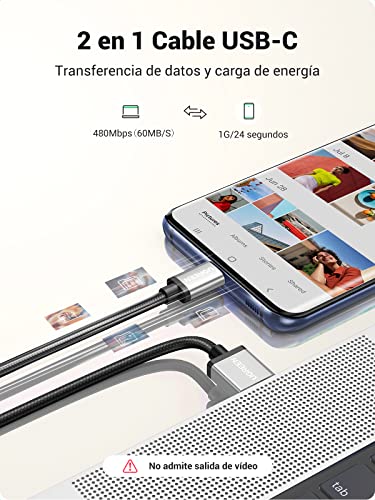 UGREEN Cable USB C 3.1, 2M Cable Tipo C a USB A 2.0 Carga Rapida, Nylon Trenzado Compatible con Dispositivos Cable C como Galaxy S22/S21/S20, MacBook, GoPro Hero, Xiaomi, Switch, One plus, Huawei, LG