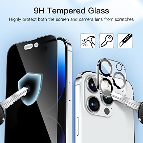 JETech Protector de Pantalla Privacidad Cobertura Completo para iPhone 14 Pro Max 6,7 Pulgadas, con Protector Lente Cámara, Mica Cristal Vidrio Templado Antiespia, 2 Paquetes Cada Uno