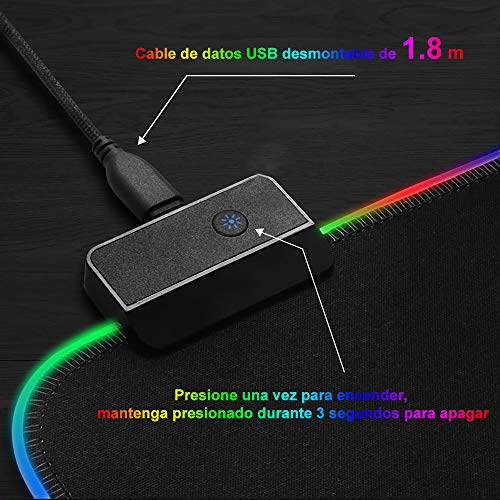 E T EASYTAO RGB Gaming Mousepad de Escritorio, Alfombrilla con Luz Led para Teclado y Ratón, Goma Impermeable con Base Antideslizante, 14 Luces Circulables, Tamaño de 300x800x4mm