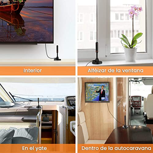 Antena de TV Digital - Antena de HDTV Interior con 2 Amplificador de señal Inteligente - Smart Antena de TV Digital para Interiores Canales de TV 1080P 4K Gratuitos - Cable Coaxial Premium de 16ft