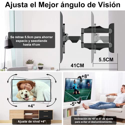 Salandens Soporte TV Movible, Base para TV para Pantallas De 32″ a 55 ″,Soporte De Pared Articulado,Soporta hasta 31.8 Kg,Máx Vesa 400x400 Mm,Acero Súper Reforzado.