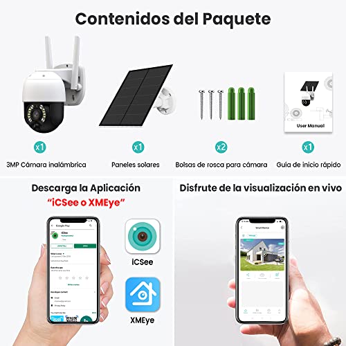 EASYTAO C03 Cámara de Seguridad Exterior Wifi 3MP, ICsee APP, Pan&Tilt