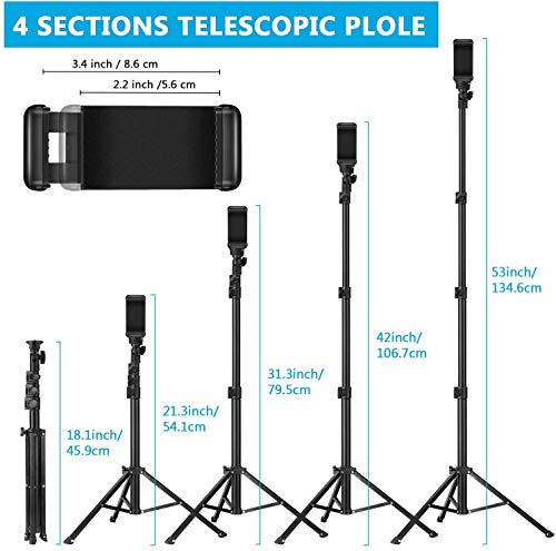 ANNA TOSANI Tripode para Movil, 133cm Tripie para Celular Tripode Palo Selfie Bluetooth Extensible Todo en Uno con Control Remoto, Selfie Stick Compatible con Cámara, Android, iOS y Otros Smartphones