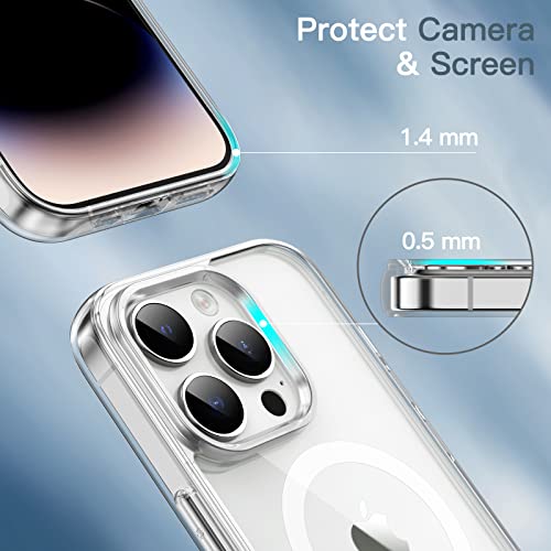 JETech Funda Magnética para iPhone 14 Pro 6,1 Pulgadas, Compatible con MagSafe Carga Inalámbrica, Carcasa Bumper Teléfono Antigolpes, Parte Trasera Transparente Anti-Arañazos (Transparente)