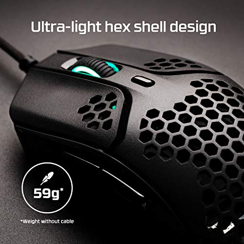 HyperX Pulsefire Haste - mouse para videojuegos - Ultraligero, 60 g, carcasa de panal, diseño hexagonal, cable USB hiperflexible, hasta 16000 DPI, 6 botones programables, color blanco/rosa (reacondicionado)