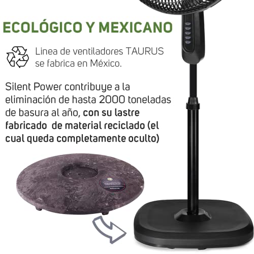 Taurus SILENT POWER- Taurus- Ventilador de pedestal-Rejilla Plástica Aerodinámica de 18'-Tecnología ECOJET, Más Aire y Menos Ruido- Incluye Base para Montaje en Pared- Amplia Oscilación