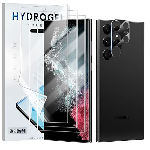 Hisemy （4 Piezas） Protector de Pantalla para Galaxy S22 Ultra ，3 Piezas Protector de Pantalla + 1 Piezas Cámara Protector，Material de TPU,Admite desbloqueo de Huellas Dactilares, fácil de Instalar