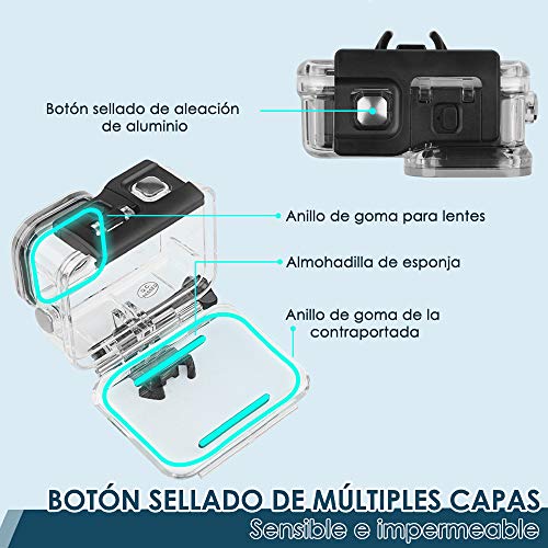 Nasjac Funda Impermeable para GoPro Hero 9/10/11, Carcasas para Cámaras de Acción Subacuáticas, Resistente al Agua hasta 60 m con Tapón y Tornillo Extraíble Quick PU