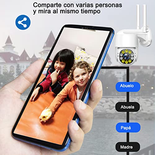 2 Cámara de Seguridad Exterior WiFi Inalambrica HD 1080P，Cámara de Vigilancia Impermeable IP66，IP Cámara De Vigilancia Para Casa Visión Panorámica 360°，Cámara Inalámbrica con Visión Nocturna de Color con Audio Bidireccional, Detección de Movimiento con