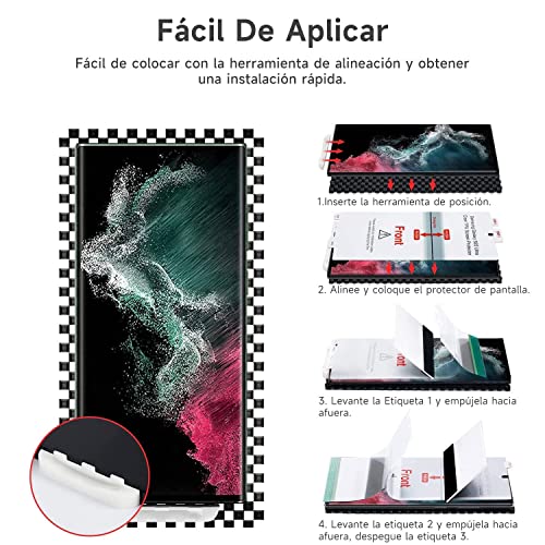 Hisemy （4 Piezas） Protector de Pantalla para Galaxy S22 Ultra ，3 Piezas Protector de Pantalla + 1 Piezas Cámara Protector，Material de TPU,Admite desbloqueo de Huellas Dactilares, fácil de Instalar