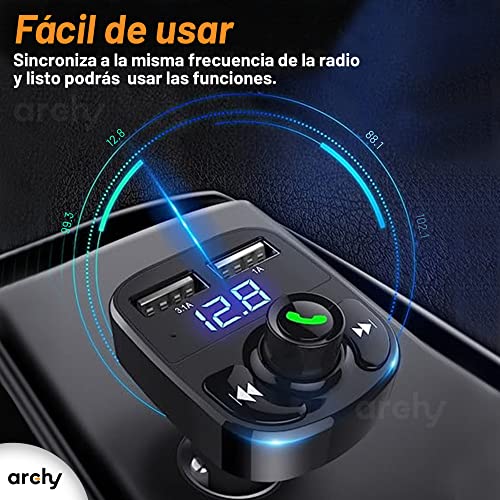Archy Receptor Transmisor Bluetooth para Carro FM 3.1A Coche Auto Manos Libres Radio Reproductor Música MP3 Entrada USB Memoria Micro SD (BTX8)
