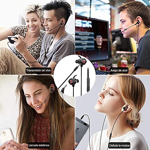 KAMYSEN Audífonos Gaming InEar,con micrófono Dual Desmontable,Auriculares Juego con Cable,para Juegos móviles,Nintendo Switch, PS4, Xbox One, Celulares, Tablets, Laptops (Negro)