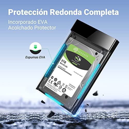 UGREEN Carcasa de Disco Duro 2.5'' , Caja de Disco Duro USB 3.0 con UASP, Compatible con 2.5'' HDD SSD SATA I/II/III de 7mm 9.5mm, 6TB MAX con 50cm Cable Extraíble Compatible con MacBook, PS5, Xbox X/S, PS4